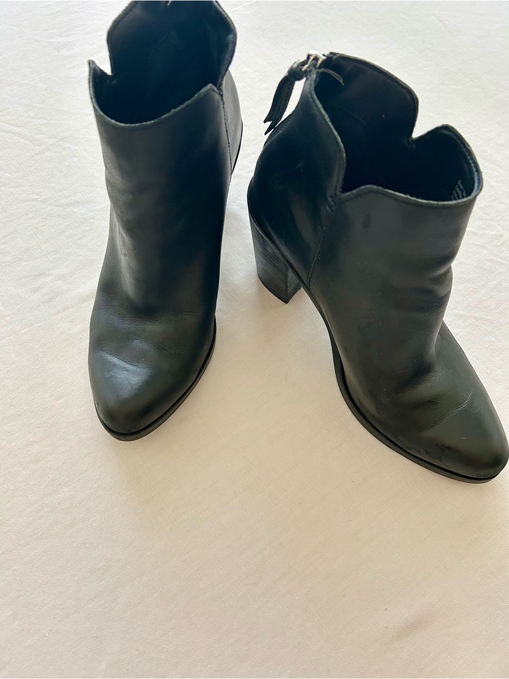 bp Black Leather Ankle Booties with Block Heel
